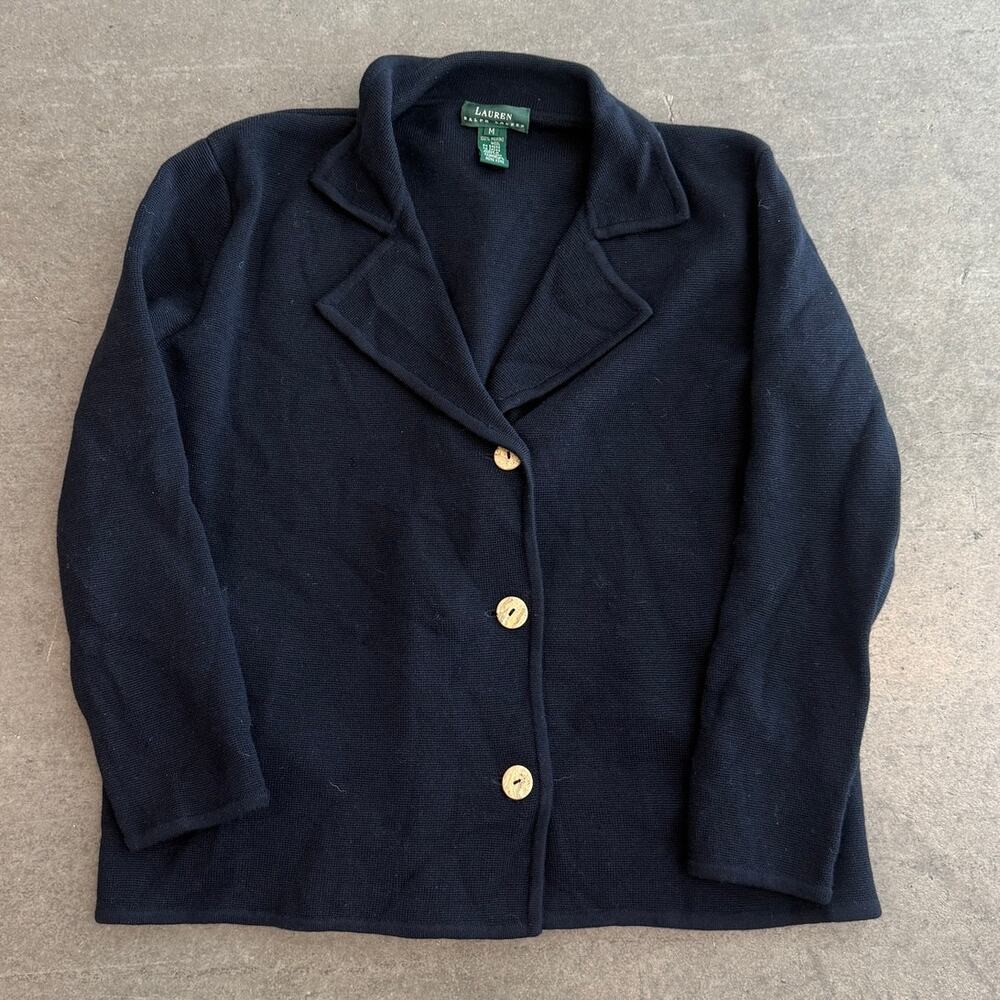 Vintage Y2k Polo Ralph Lauren Navy Preppy Coastal Blazer Button Down Cardigan M